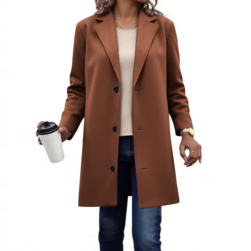 FPMLUXLL Pea Coats for Women Warm Winter Long Button Front Trench Coat - image 1