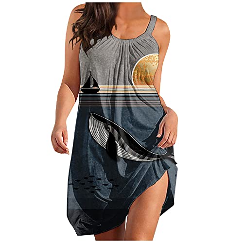 LANSKIRT Robe De Soiree Femme éTé Robe Bretelles sans Manches Mini Robe Camisole évider Vintage étoile et Lune Robe d'été Mode Col en V Fermeture Robe Une Ligne Robe De Cocktail