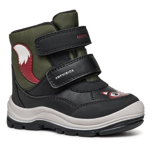 Geox B FLANFIL Boy B ABX Snow Boot, Black/DK Green, 26 EU