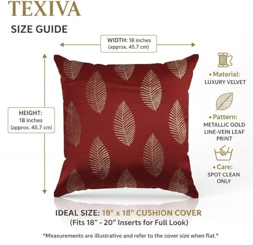 Image of TEXIVA Premium Velvet Cushion Covers Set of 5, 16x16 Inch Sofa Cushion Covers with Hidden Zipper, Modern Floral Pattern - Red