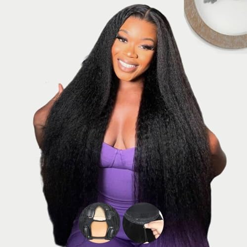 Amazon.com : V Part Kinkystraight Wig Human Hair with Drawstring 250% ...