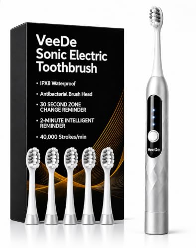 Image of Sonic Electric Datun (Electric Toothbrush) for Adults | 40000 Strokes /min, 5 Modes, Soft Bristles, 5 Heads, 45-Day Battery, IPX8 (Silver)