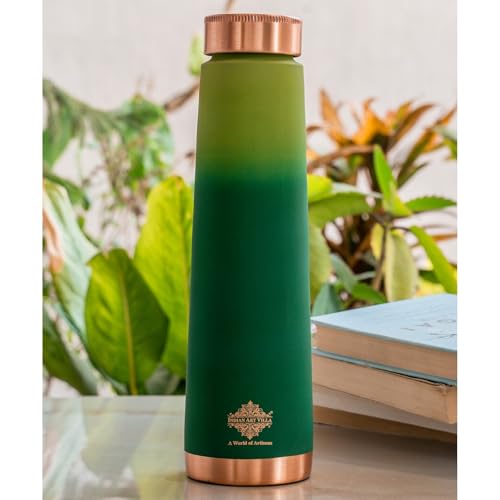 Image of INDIAN ART VILLA Pure Copper Green Pyramid Ombre Silk Finish Bottle - 800 ML, Ayurvedic Health Benefits, Ideal for Home, Office, Gym & Travel