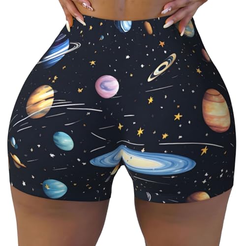 The Solar Family Pattern Sports Shorts, high Elastic Slim Fitness Pants, Suitable for Yoga/Leisure/Daily wear