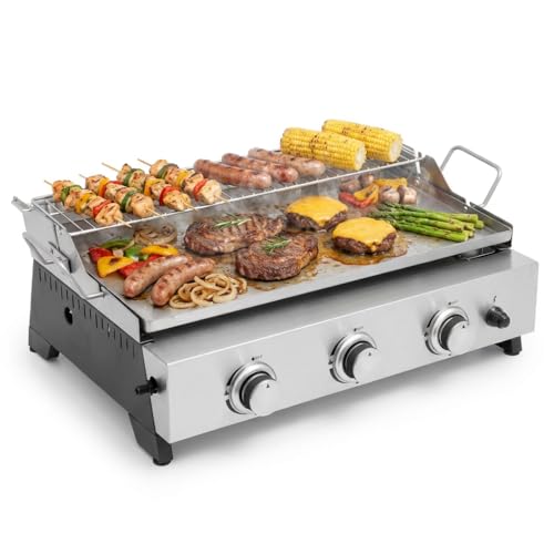 METRO PROFESSIONAL Barbecue a Gas Tornada con 3 Bruciatori, Piastra in Acciaio Inox 61.5 × 32 cm, 7.5 kW, Argento