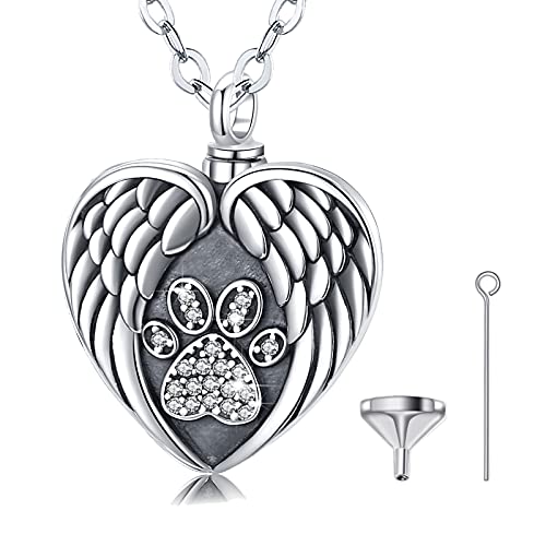 Eusense Collier Urne pour Cendres, Pendentif Patte de Chien pour Cendres, Médaillon Coeur Crémation en Argent 925 Cover