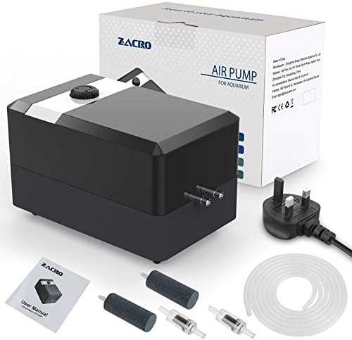 Zacro Aquarium Air Pump - Ultra Silent Oxygen Pump with Dual Outlet Adjustable Air Valve, Air Volume 2 * 5 L/min 6 W, Up to 130 Gallon Tank