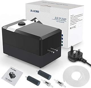Zacro Aquarium Air Pump - Ultra Silent Oxygen Pump with Dual Outlet Adjustable Air Valve, Air Volume 2 * 5 L/min 6 W, Up to 130 Gallon Tank