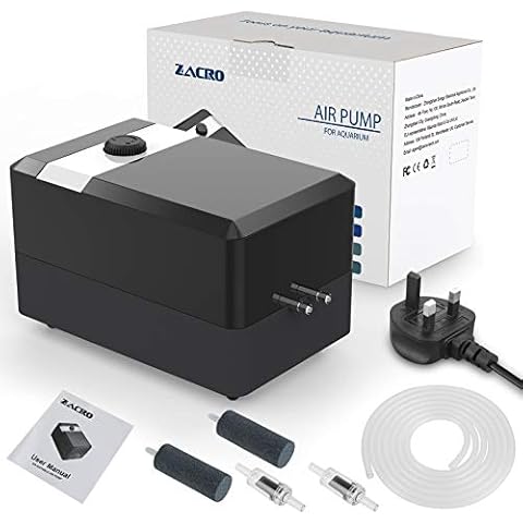 Zacro Aquarium Air Pump - Ultra Silent Oxygen Pump with Dual Outlet Adjustable Air Valve, Air Volume 2 * 5 L/min 6 W, Up to 130 Gallon Tank Cover