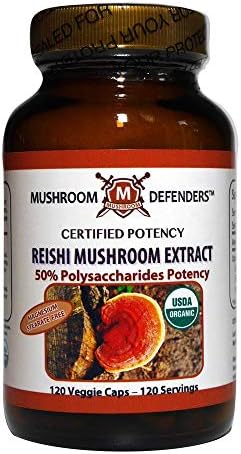 Reishi Mushroom Organic Extract 50% Polysaccharide Potency Mushroom Defenders 120 Caps