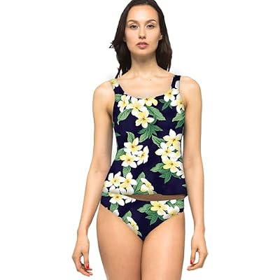 Private Island Women UPF50+ Tankini Bathing Swimsuits Sleeveless Tank Bra Top Swim Rash Guard (M, HNPlumeria-TTY)