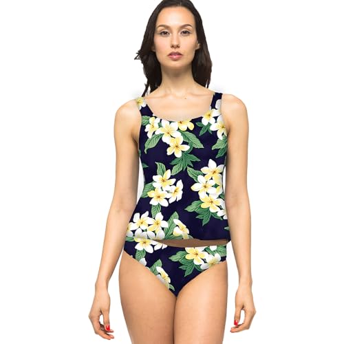 Private Island Women UPF50+ Tankini Bathing Swimsuits Sleeveless Tank Bra Top Swim Rash Guard (L, HNPlumeria-TTY)