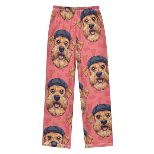Airedale on Pink Boys Pants Boys Athletic Pants Long Pant for Boywith Pockets Wide-Leg Size 6-14Y2