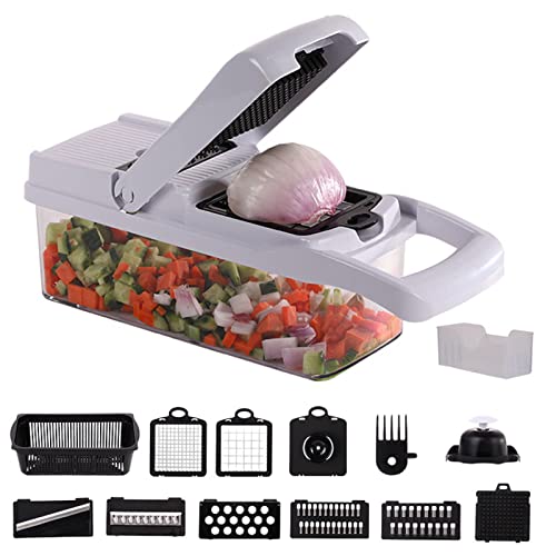 LoKori Hachoir à Légumes, Coupe-légumes Réglable 14 en 1, Coupe-légumes, Spiraleur Manuel Multifonctionnel de Cuisine pour Salade D'oignons, Ail, Fruits,...