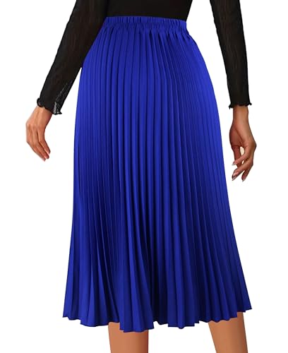 Women's Pleated Skirts High Elastic Waist A-Line Swing Skirt Midi Length3