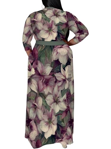 Image of SUZONANA Plus Size Maxi Dresses for Curcy Women Casual Loose 3 /4 Sleeve Long Dress with Belt