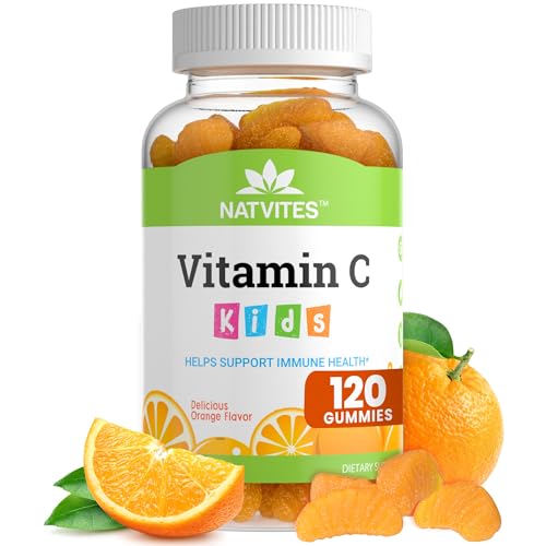 Natvites Kids Vitamin C Gummies – 120 Count of Tasty Immune Support Supplement for Kids, Toddlers, and Teens. Vitamin C Gummy Orange Flavored, Non-GMO, Gluten-Free, Vegan, Nut-Free, and Dairy-Free.