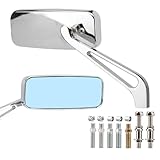 VG MOTO Motorcycle Rectangle Rearview Mirror 8mm 10mm Blue Lens Side Mirrors 360 Degree Chrome Universal Replacement for Harley Softail Touring Sportster Cruiser Street Bike Scooter Chopper