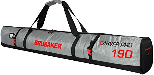 BRUBAKER 'CarverTec Pro' - Housse à Skis rembourrée - pour 1 Paire de Skis + Bâtons - 190 cm - Argenté/Rouge