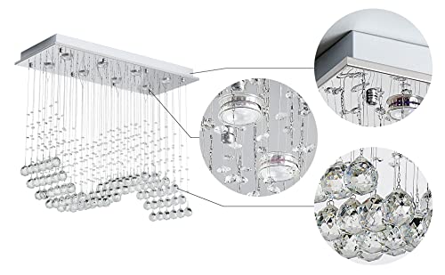 Saint Mossi 8-Lights Modern K9 Crystal Chandelier Light Fixture, Perfect Raindrop Chandelier For Bedroom,Living Room,Dining Room, L30 X W12 X H26, Clear Crystal & Chrome Canopy #TOP3