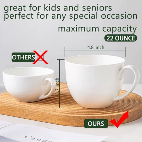 Chulan C3-4 22 Oz Large Bone China Cereal Mug Set Of 4, Oversize White Ceramic Latte Mugs, Jumbo Soup Mugs Coffee Cups thumb #2