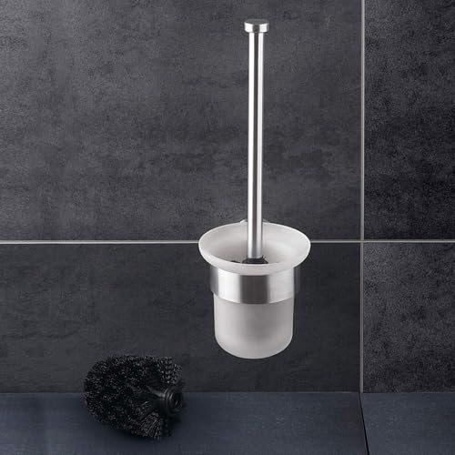 Dailyart Klobürste, Toilettenbürste WC Bürstenhalter WC Garnitur WC Bürste Ohne Bohren Klobürstenhalter mit Halter zum Wandmontage, Inkl. Ersatzbürste, Edelstahl + Glas