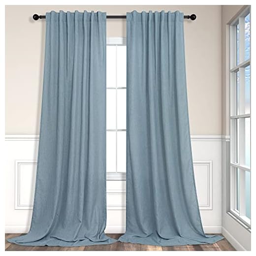 Blue Linen Curtains 84 Inch Length for Living Room 2 Panels Set Back Tab Rod Pocket Light Filtering Semi Sheer Grey Blue Curtains for Bedroom Country Farmhouse Stone Dusty Blue Gray Drapes 52x84 Long