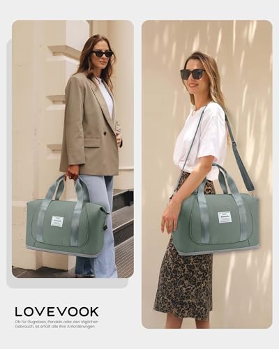 LOVEVOOK Ryanair Handgepäck 40x30x20, Erweiterbare Kleine Reisetasche Handgepäck Tasche für Flugzeug, Faltbare Cabin Travel Bag Weekender Carry On Luggage für Damen Herren, Grün
