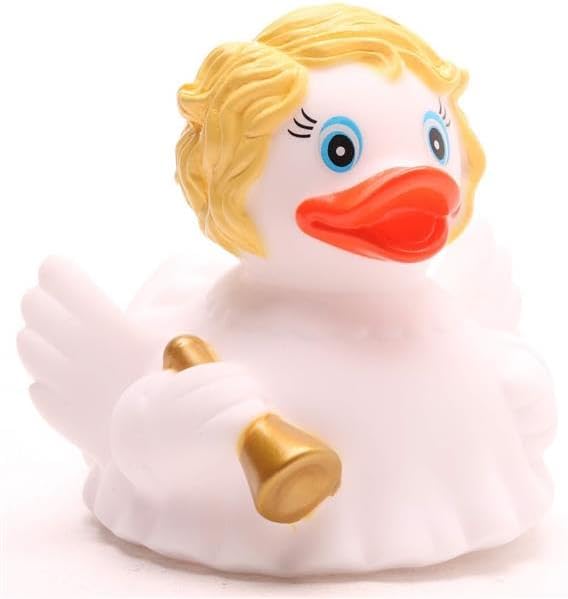 Duckshop I Engel Quietscheentchen -Blondes Haar I Badeente I L: 9 cm I Geschenk für Gläubige