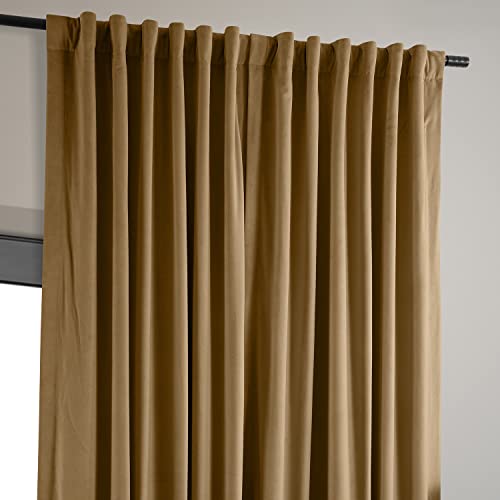HPD Half Price Drapes Extra Wide Signature Blackout Velvet Curtains 120 Inch Long 1 Panel, 4-Pass Hotel Blackout Lined Window Curtains Thermal Blackout Curtains for Bedroom 100W x 120L, Amber Gold