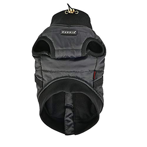 Puppia Hundejacke für kleine Hunde und mittelgroße Hunde - wasserdicht und mit Fleece gefüttert für angenehme Wärme - Hundemantel mit Geschirr, schwarz, S