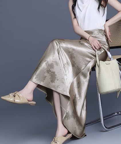 Womens Fishtail Skirt High Waist Satin Hip-Covering Fashion Floral Print Long Flowing Hem Casual Skirt3