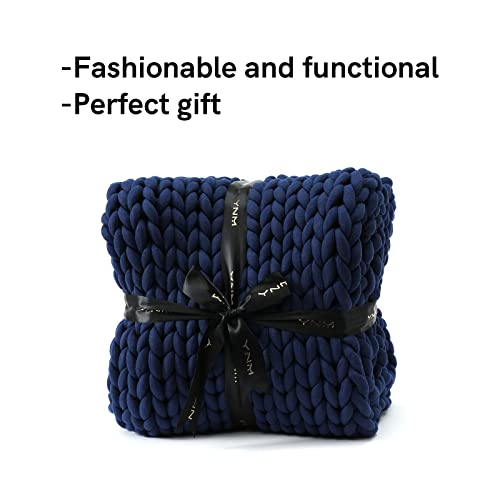 YnM Knitted Weighted Blanket, Hand Made Chunky Knit Weighted Throw Blanket for Sleep, Stress or Home Décor (Navy, 60''x80'' 15lbs), Suit for One Person(~140lb) Use on Twin/Full Bed