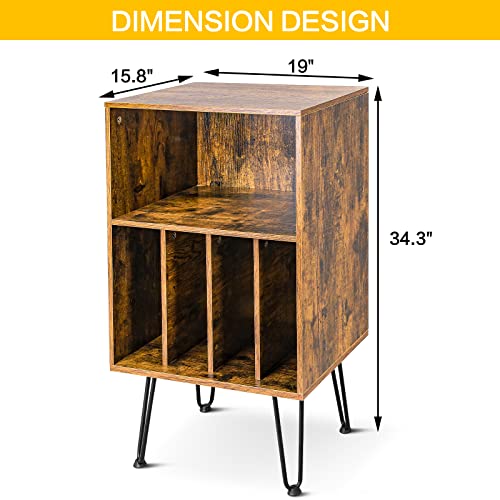 Record Player Stand With Storage, Record Player Stand, Turntable Stand With Record Storage, Wood Record Storage Cabinet With Metal Legs, Record Player Table Holds Up To 180 Albums For Home (Brown) #TOP5