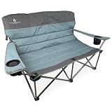 Black Sierra Low Camping Sofa, Double 2 Person Camping Chair Loveseat, Heavy Duty Camp Chair Support