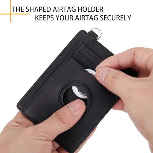 LinsCraft Slim Minimalist AirTag Card Wallet for Men & Women, Small Leather Front Pocket Wallet with AirTag Holder, RFID Blocking, Credit Card Holder2