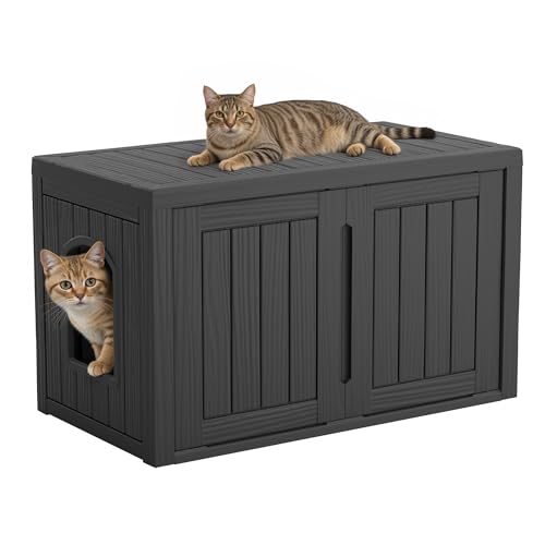 Image of Cat Litter Box Enclosure, Covered Cat Litter Box with Adjustable Partition, Multi-Functional Hidden Enclosed Litter Box Furniture, Easy to Clean & Assemble, Black