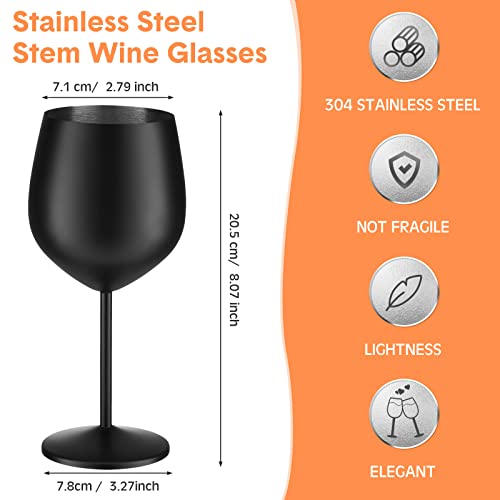 8 Set Stainless Steel Wine Glasses 18 Oz Stainless Steel Stem Wine Glasses Unbreakable Black Stainless Steel Wine Goblets Metal Wine Glass For Indoor Outdoor Pool Wedding Anniversary Holiday Party #TOP1