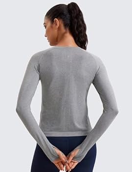 CRZ YOGA Vrouwen Sport Lange Mouw Shirt Geribbeld Duimgat Lange Mouw Tshirt Hardloopshirt Fitness Sportschool Top Tops Leigrijs gemêleerd XXS CRZ YOGA Vrouwen Sport Lange Mouw Shirt Geribbeld Duimgat Lange Mouw Tshirt Hardloopshirt Fitness Sportschool Top Tops Leigrijs gemêleerd XXS