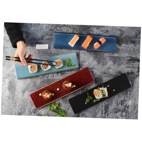 Plato rectangular de cerámica para sushi color rojo miniatura 6