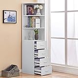 Rainbow Tree Utility 3-Tier Shelves & 4 Drawers Corner Cabinet White for Living Room/Bedroom, Bathroom Corner Storage Cabinet, Cupboard Sideboard for Living Room, Tall & Slim Shelving Unit Cabinet