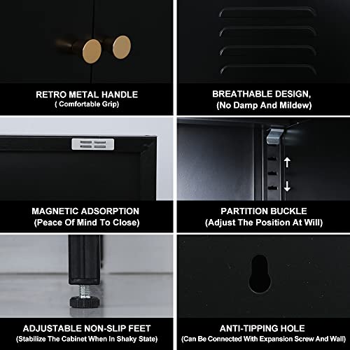 Lingzoe 2 Door Black Sideboard With 2-Layer Partition, Metal Tv Stand Accent Cabinet With Storage For Livingroom #TOP2