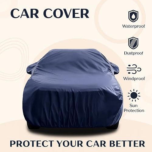 Sulfar 100% Water Resistant Car Body Cover Compatible with Mirror for Nissan Patrol (Triple Stitched, Full Bottom Elastic, Navy Blue)