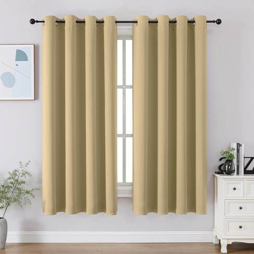 CUCRAF Beige Blackout Curtains 54 Inches Long, Thermal Insulated Noise Reducing Grommet Window Drapes for Bedroom & Living Room(52x54 Inch, 2 Panels)