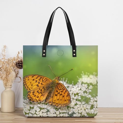 Sac à main shopper papillon brun en grand format 39x39cm chic et robuste