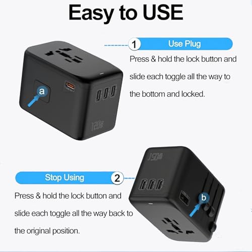 Image of JMFONE GaN 100W Universal Travel Adapter, 5 USB Ports & 2500W AC Socket, USB C Fast Charging Laptops /Tablets /Phones, International Power Adapter with EU UK US AUS Plugs for 200+ Countries