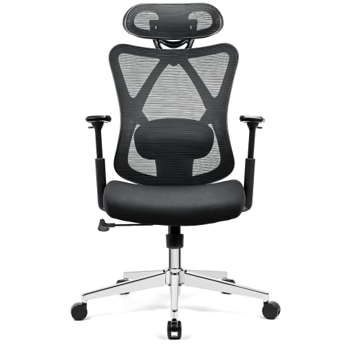 BASETBL Bürostuhl Schreibtischstuhl Ergonomischer Drehstuhl Verstellbarer Lendenstütze/Kopfstütze/Armlehne Computerstuhl Neigbarer, Netz-Hochlehne Höhenverstellbar, Wippfunktion belastbar bis 150KG Cover