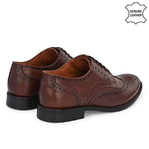 Image of Auserio Men's Brogue Full Grain Leather Lace Up Formal Shoes | Anti Skid Sole & Waxed Laces | Antimicrobial Memory Foam Padded Insole with Detailed Stich| Shoes for Office & Parties (115.116.117)