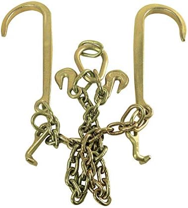 TYFYB G70 Steel Towing Chain Bridle 3/8" X 2' V-Type Tow Chain with 15 Inch J-Hooks Link 2 inch Legs?Gold Tractor Car Wrecker Truck Tie?7800 lbs Safe Working Load