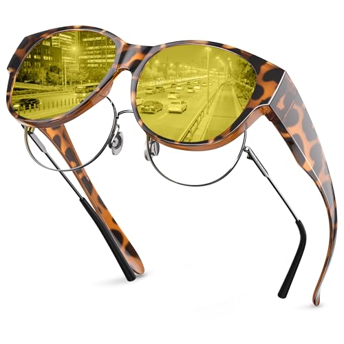kunchu Nachtsichtbrille Nachtfahrbrille Damen Herren, Polarisierte Nachtsichtbrille für Autofahrer- Nachtbrille zum Autofahren Ultra Leicht Gelbe Gläser Anti- Blendung Sonnenbrille Bohnen